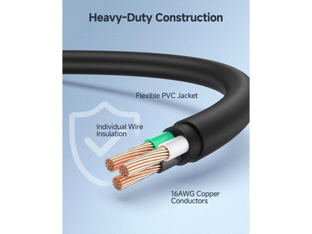 2-Pack 16 AWG 3 Prong Computer Power Cord - 6ft, 13A Monitor Power Cord Replacement, AC Cable, NEMA 5-15P to IEC C13, Black