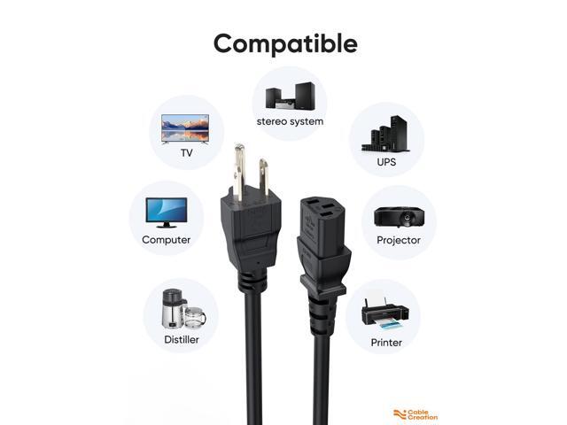 [2-Pack] 1 Feet 18 AWG Universal Power Cord for NEMA 5-15P to IEC320C13 Cable, 0.3M / Black
