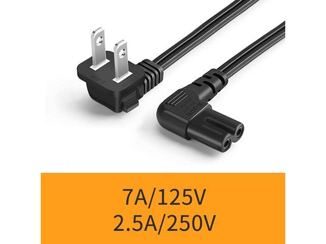 6 Feet 18 AWG Angled 2-Slot Non-Polarized Angle Power Cord (IEC320 C7 to Nema 1-15P), 1.8M / Black