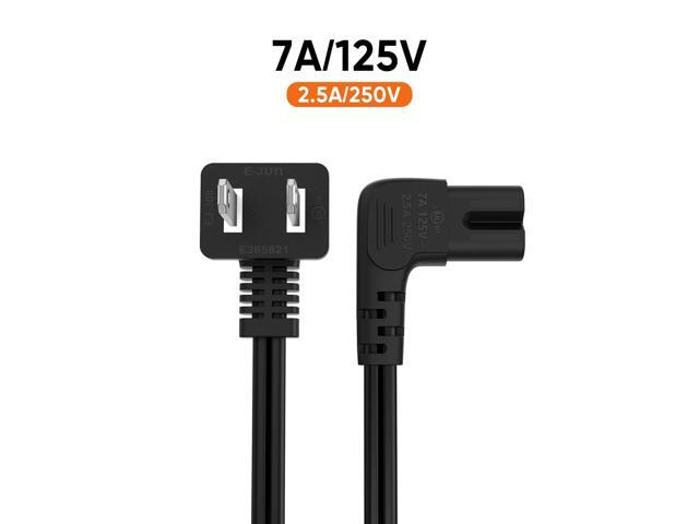 10 Feet 18 AWG Angled 2-Slot Non-Polarized Angle Power Cord for TV Replacement (IEC320 C7 to Nema 1-15P), 3M