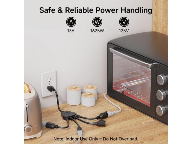 2-Pack 4 Outlet Power Splitter Cord - 1.5ft, NEMA 5-15P to NEMA 5-15R Y Power Cord Splitter, 16 AWG Outlet Saver, 4 Way Extension Cord, 1.5 Feet