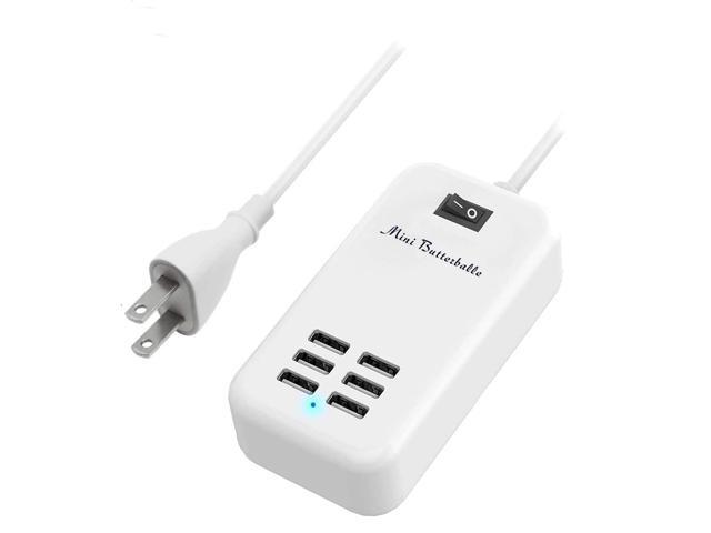 6 Ports USB Charger Hub Desktop AC Power Wall Travel Charging Adapter Slots Charging Station Extension Socket Outlet with Cable