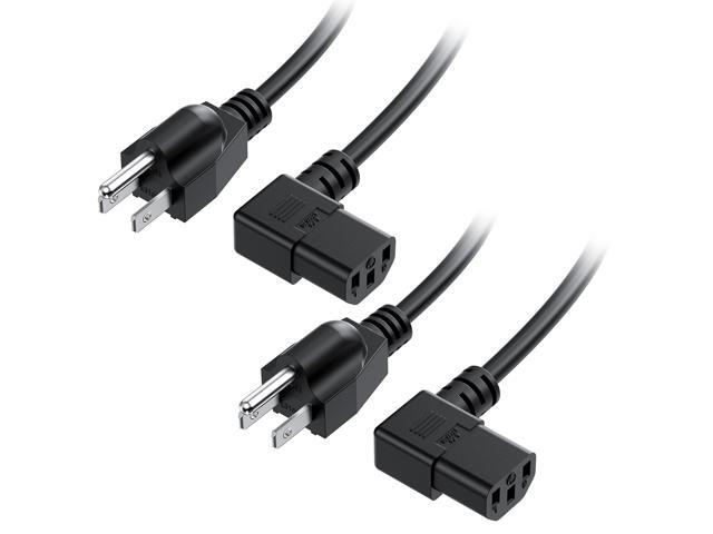2-Pack 16 AWG Right Angle Power Cord - 10ft, 90 Degree AC Power Cord Replacement, NEMA 5-15P to Angled IEC C13, Black