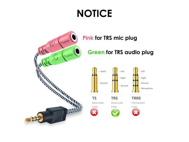 Headset Adapter, 3.3 Feet 3.5mm Mic and Audio Headphone Splitter (TRRS Male to 2 TRS Female) 4 Pole Stereo Jack Y Cable for Dual-Plug Headset to...