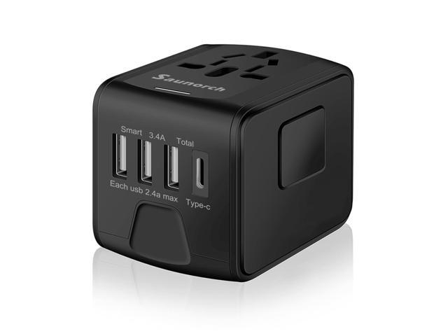 Travel Power Adapter with High Speed 2.4A USB, 3.0A Type-C Wall Charger, European Adapter, Worldwide AC Outlet Plugs for Europe, UK, US, AU, Asia -...