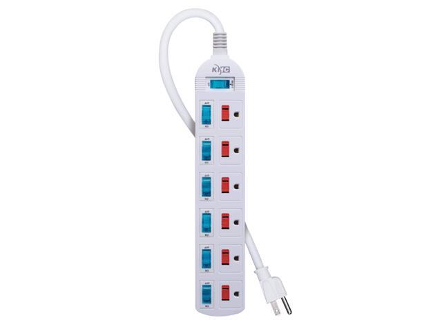 6 Outlet Power Strip with Multi-Outlet Independent Switches, Overload Protector, 4-Foot Cord