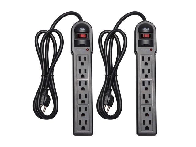 6-Outlet Surge Protector Power Strip 2-Pack, 900 Joules, 4-Foot Extension Cord, Overload Protection, Black