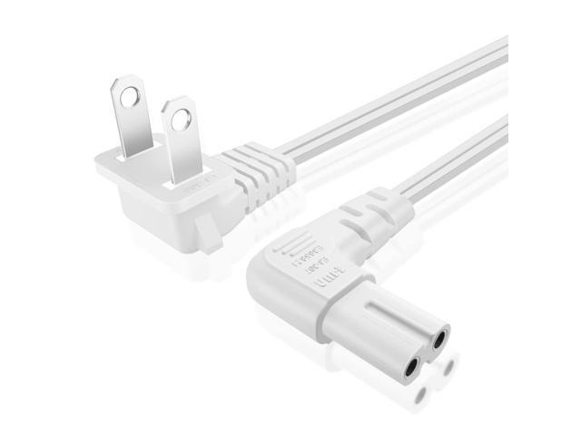2 Prong Power Cord NEMA 1-15P to IEC320 C7 Right Angle Power Cable Replacement for Gaming Consoles, Power Cord for Various Devices, 10ft, White