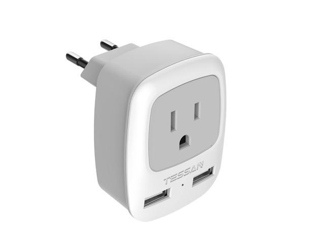 European Travel Plug Adapter, Power Adaptor with 2 USB Ports, International Type C Outlet Charger to Most of EU Iceland Spain Italy France Germany...