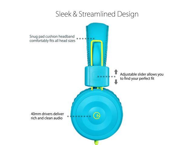 Kids Headphones K22 Foldable Stereo Tangle-Free 5ft Long Cord 3.5mm Jack Plug in Wired On-Ear Headset for iPad/Amazon Kindle...