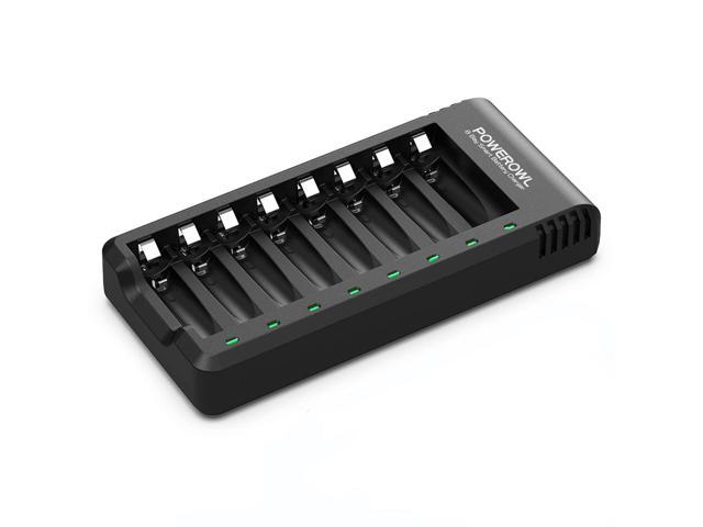 8 Bay AA AAA Battery Charger, USB High-Speed Charging, Independent Slot, for Ni-MH Rechargeable Batteries, No Adapter