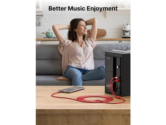 6.6ft/2M Aux to RCA Headphone Male to Male Jack Adapter Nylon Braided 1/8 to RCA Audio Y Cord for Smartphones, MP3, Tablets, Speakers, HDTV - Red