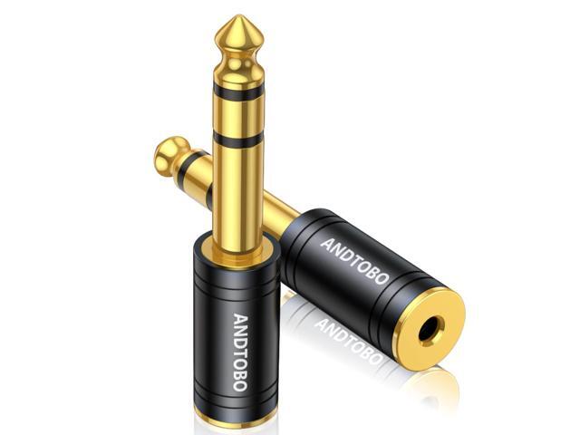 1/4 inch Male to 3.5mm Female Stereo Audio Jack Pure Copper Adapter for Headphone, Amp, 2 Pack-Black