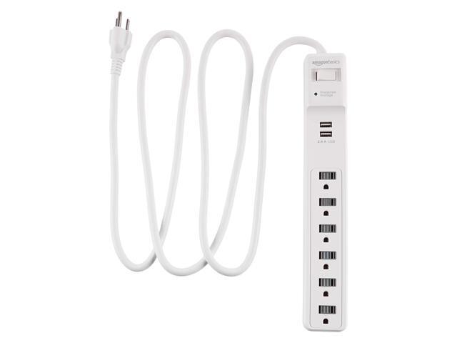 Power Strip Surge Protector with 6 Outlets, 2 USB Ports, 1000 Joule Protection, 6-Foot Extension Cord, White