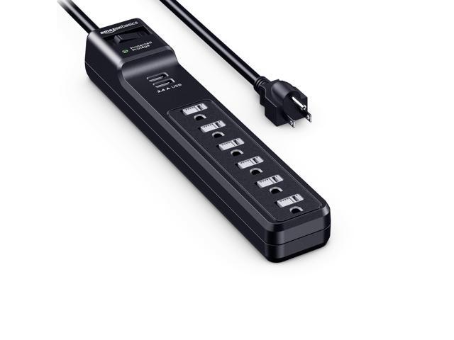 Surge Protector Power Strip with 6 Outlets, 2 USB Ports, 1000 Joule, 6-Foot Cord Length, Black