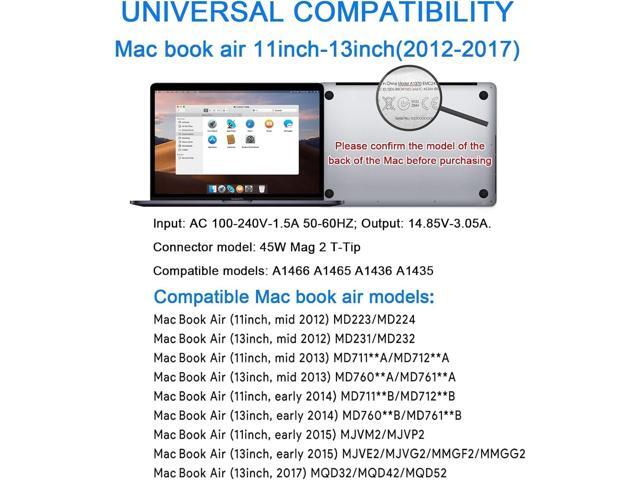Charger, Replacement for 45W T-Tip Power Adapter, Compatible with 11 inch & 13 inch Between 2012-2017
