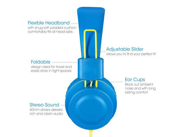 Kids Headphones - Foldable Stereo Tangle-Free 5ft Long cord 3.5mm Jack Plug in Wired On-Ear Headset for...