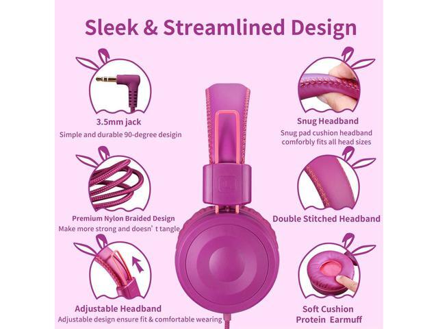 Kids Headphones Wired Headphone, Foldable Adjustable Stereo Tangle-Free, 3.5MM Jack Wire Cord On-Ear Headphone for Children (Purple)