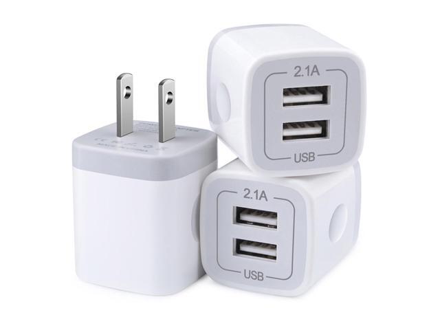 Charger Block, USB Wall Charger, Double USB Fast Charging Cube Block charger Box, 2.1A Phone Power Adapter 3Pack