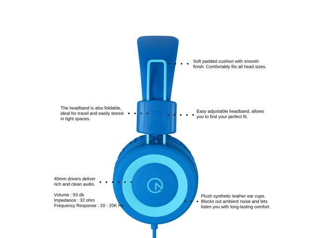 Kids Headphones K11 Foldable Stereo Tangle-Free 5ft Long Cord 3.5mm Jack Plug in Wired On-Ear Headset for iPad/Amazon Kindle,...