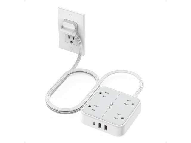 Flat Plug Extension Cord 5 Ft Surge Protector Power Strip Ring Pull with 3 USB (1 USB C) 4 Outlets, 900 Joules Protection, Desktop Charging Station...