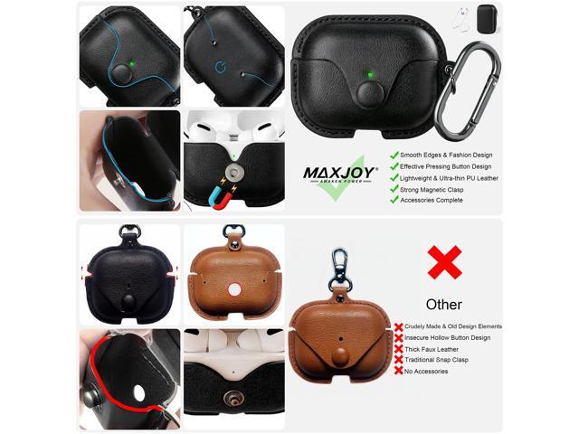 Leather Case Cover with Keychain Strap Compatible with Airpods Pro 2nd Generation 2023 2022/AirPods Pros 2019 (Front LED Visible), Black