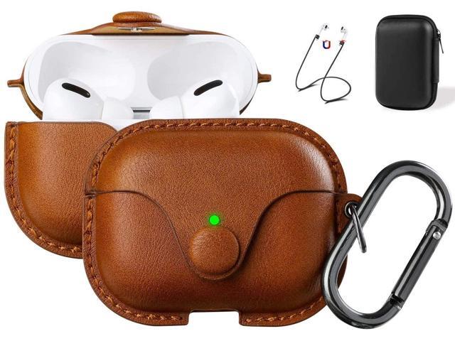 Leather Case Cover with Keychain Strap Compatible with AirPods Pro 2nd Generation 2023 2022/AirPods Pro 2019 (Front LED Visible), Brown