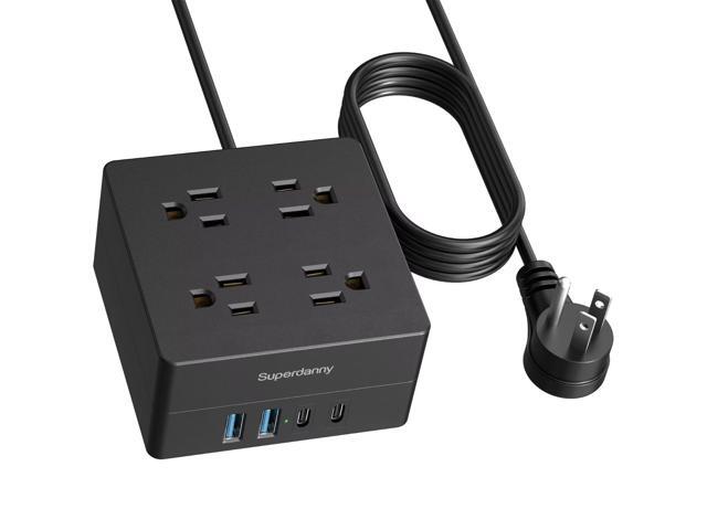 5ft Power Strip, Surge Protector 900 Joules, 4-Outlet 4-USB Extension Cord, Overload Switch, Grounded, Mountable, Desktop Charging Station for...