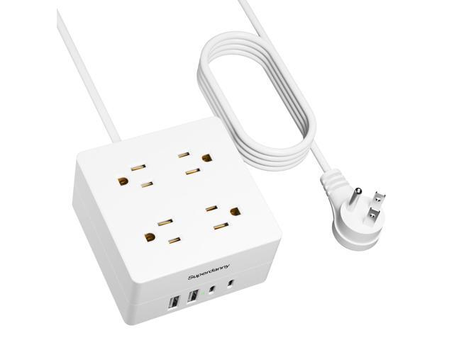Power Strip Surge Protector - 5 Ft Extension Cord with 4 Outlets & 4 USBs, 900 Joules, Overload Switch, Grounded, Mountable, Desktop Charging...