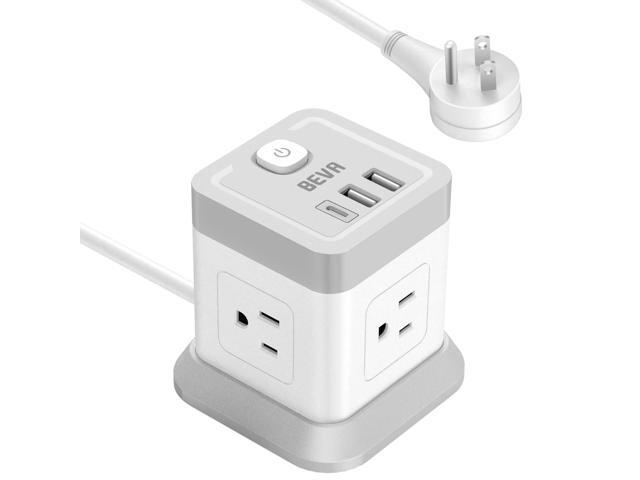 Power Strip with USB - 5ft Long Extension Cord Desktop Charging Station, Power Strip Cube with 4 Outlets and 3 USB Ports, Overload Protection,...
