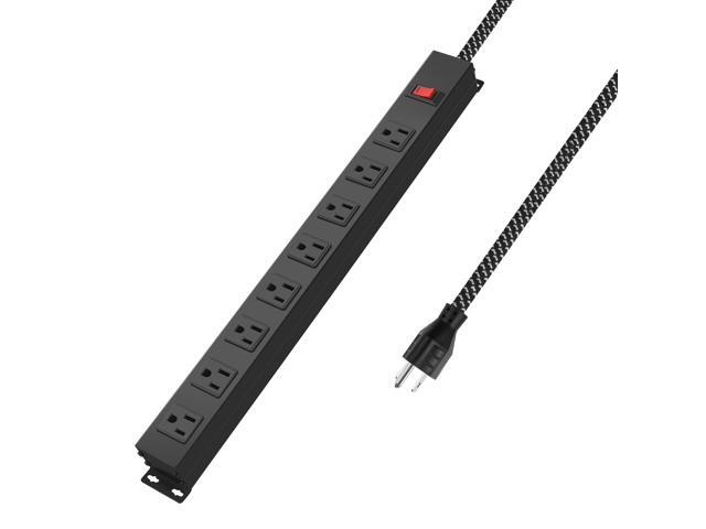 8 Outlet Power Strip - Metal Power Strip with Switch, Wide Spaced Mountable Surge Protector 1200J, 6ft 14Awg Braided Cord, Home Office Industrial...