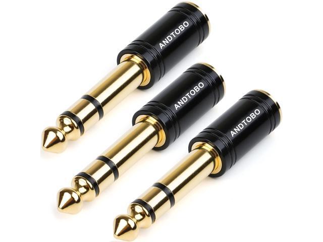 1/4''(6.35mm) Male to 1/8'' (3.5mm) Female Stereo Audio Jack Pure Copper Adapter for Headphone, Amp, 3 Pack-Black