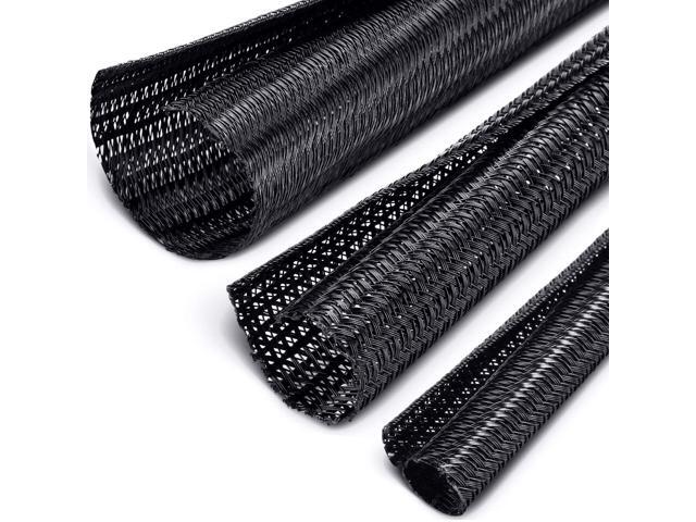 3 Pieces Cord Protector Wire Loom Black Tubing Cable Sleeve Split Sleeving for USB Charger Cord Cover Audio Video Cable, Each Size 10 ft 3/4 Inch,...