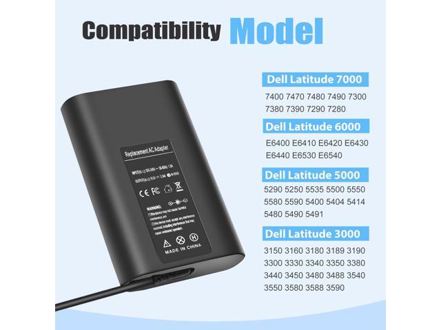 65W Laptop Charger Adapter Compatible with Latitude 5400 5500 5480 5490 5580 5590 7400 7480 7490 7390 7290 7280 3440 E5400 E5420 E5450 E5470 E5480...