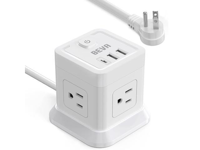 Power Strip with USB - 5ft Long Extension Cord with 4 Widely Spaced Outlets and 3 USB Ports Cube Desktop Charging Station, Overload Protection,...