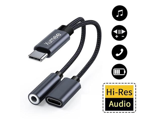 USB Type C to 3.5mm Headphone and Charger Adapter, 2-in-1 USB C to Aux Audio Jack Hi-Res DAC and Fast Charging Dongle Cable Compatible with iPhone,...