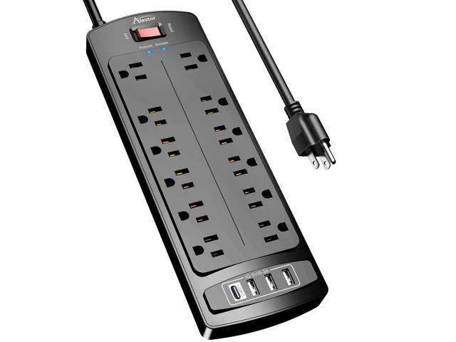 Surge Protector with 12 Outlets and 4 USB Ports, 6 Feet Extension Cord (1875W/15A), 2700 Joules, ETL Listed, Black