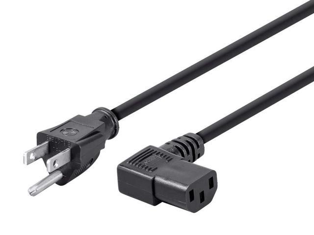 Right Angle Power Cord - NEMA 5-15P to Right Angle IEC 60320 C13, 15 Amp, 1875 Watt, 125 Volt, 14AWG, 2 Feet, Black