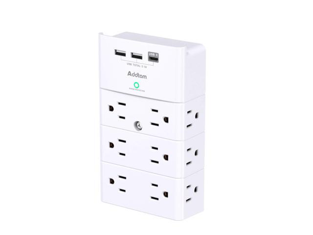 Multi Plug Outlet - Surge Protector Wall Mount with 12 Outlet Extender- 3 Sides and 3 USB Ports (1 USB-C), Outlet Splitter Power Strip for Home,...