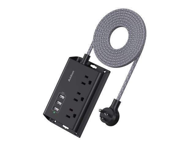 Power Strip ETL Certificate Flat Plug Extension Cord with 3 USB Ports, 5 Feet Braided Cord, Desktop Small Travel Power Strip for Cruise Ship, Home,...