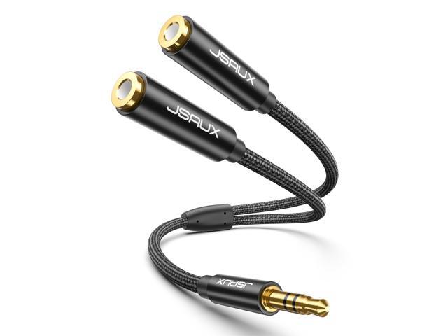 Headphone Splitter, Audio Splitter 3.5mm Male TRS to 2 Dual 3.5mm Female Adapter Nylon-Braided Stereo Y Aux Cable for iPhone, Tablets, Laptop,...
