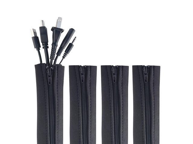 Cable Sleeve - 24' x 4' (4-Pack) Black - Cord Organizer and Cable Protector for Desk, Computer, TV Cord Management to Hide and Cover Wire and...