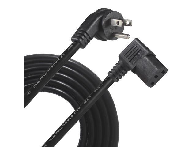 Universal Computer Power Cord - 6FT / 1.8m NEMA 5-15P Flat Plug to IEC 320 C13 Right Angle Type Connector 18 AWG Cable 3 Prong Wire USA Standard AC...