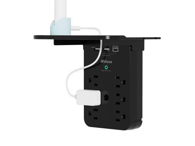 Wall Outlet Extender - Surge Protector 6 AC Outlets Multi Plug Outlet with Shelf, 2 USB and USB C Charging Ports Wall Plug Expander, USB Wall...