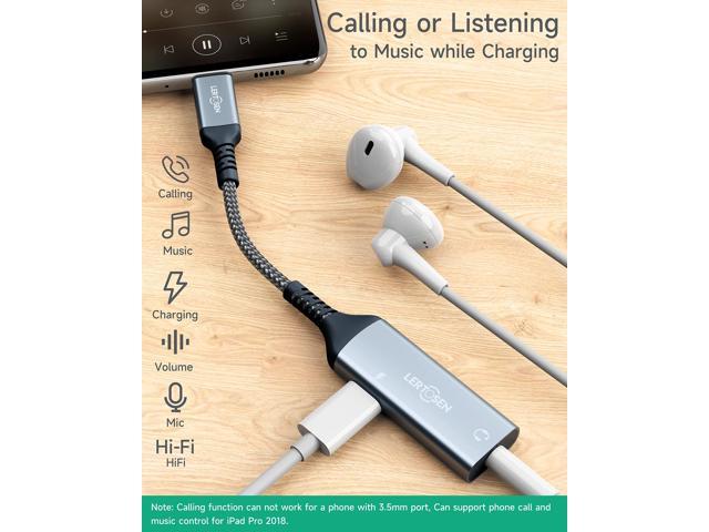 USB C to 3.5mm Headphone Jack and Charger Adapter, 2 in 1 Hi-Res Audio & PD 60W Fast Charging Dongle, Type C to Aux Splitter Cable Cord