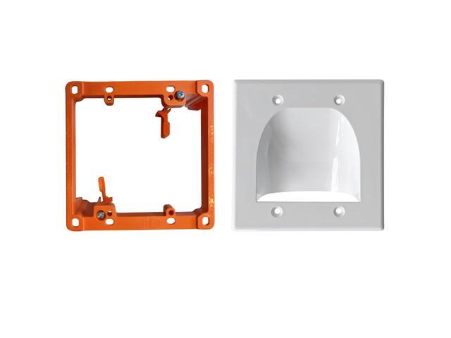 1 Pack Wall Plate Cable Pass Through with Bracket - In Wall Cable Management Kit - Recessed Cable Wall Plate Pair with Dual Gang Low Voltage...