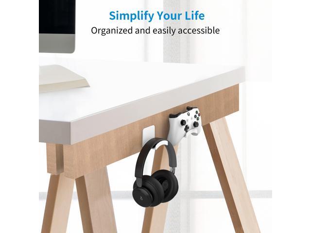 Headphone Stand Headset Holder - Adhesive Gaming Earphones Hanger, Universal Desk Wall Mount Hook for All Headphone/Controller (White)