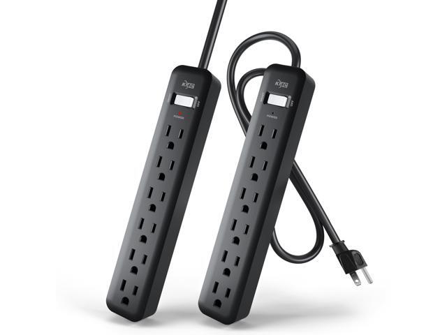 6-Outlet Power Strip, 2-Pack, 2-Foot Short Extension Cord with Multiple Outlets, 6 AC Power Outlet Power Bar, 2pk Power Strips, Black