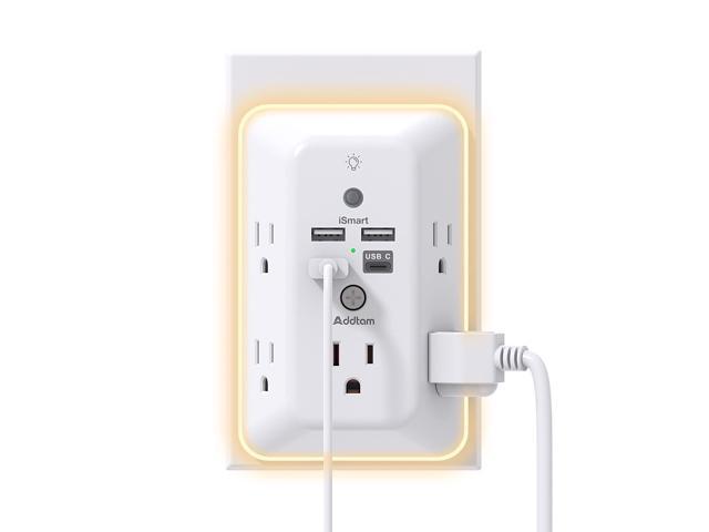 Surge Protector, Outlet Extender with Night Light, 5-Outlet Splitter and 4 USB Ports(1 USB C), Multi Plug Wall Outlet for Home Office Dorm Room...