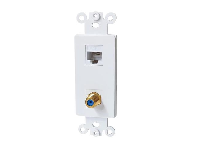 Coax CAT6 Wall Plate Insert - Ethernet Coaxial Insert Wall Jack Insert Cover Plate Female to Female for Midsize/Oversize Wallplate - White